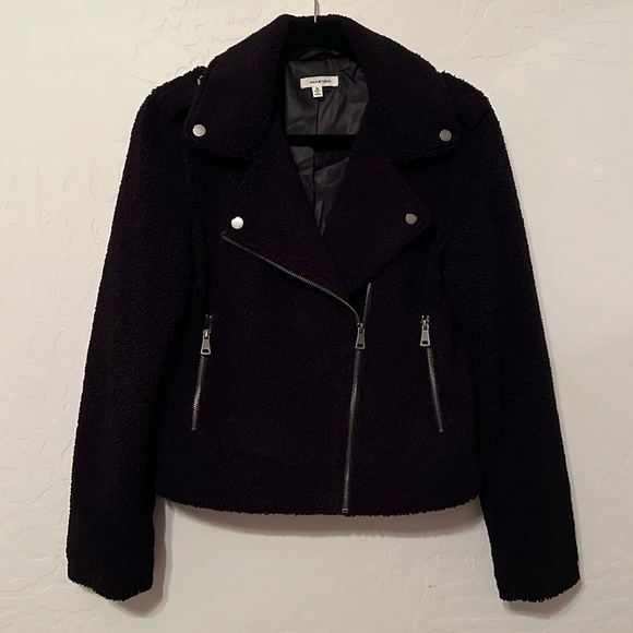 Max Studio Teddy black Moto crop jacket. Women size Med - Picture 1 of 6